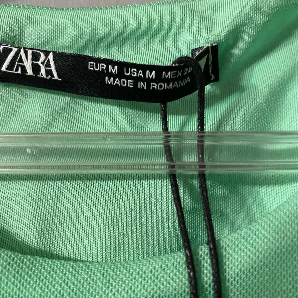 NWT Zara dress us med Green Party/cocktail mesh overlay NWT made in Romania - Picture 13 of 15